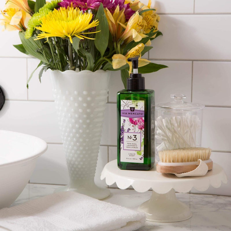 Via Mercato Liquid Soap, Shea Butter Enriched (12 oz), No. 3 - Pepe Rose, Lavender & Vanilla Bean - Image 2